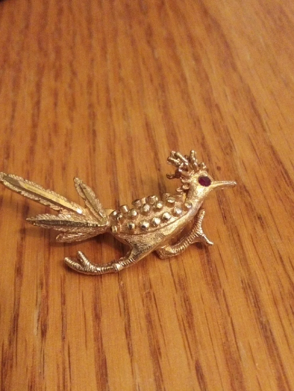 Gold Bird Brooch Pin with Ruby Accent - Elegant Bird Jewelry